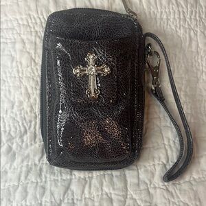 New Gray Cross Embellished Pouch